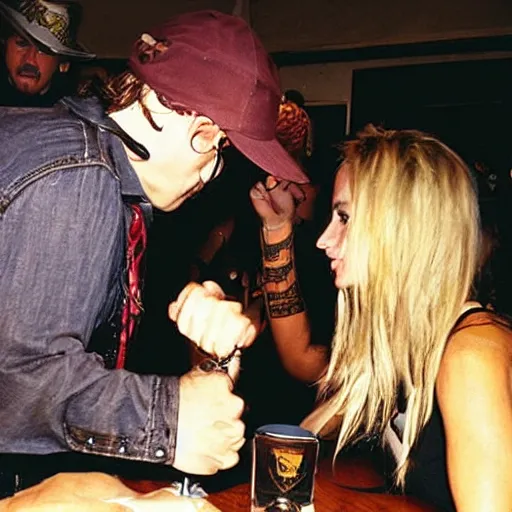 Prompt: “ johnny depp arm wrestling amber herd ”