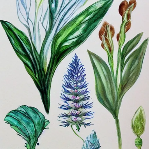 Image similar to water colour botanical designs, illustration, pastel colours, smooth, magical painting