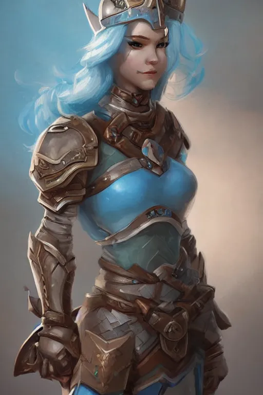 Image similar to A source filmmaker sfm girl in pale blue armor, cute and adorable, pretty, beautiful, DnD character art portrait, matte fantasy painting, DeviantArt Artstation, by Jason Felix by Steve Argyle by Tyler Jacobson by Peter Mohrbacher, cinematic lighting