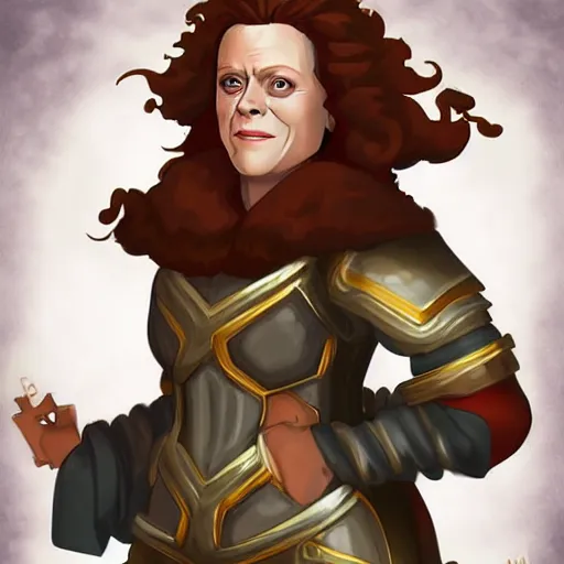 Image similar to sigourney weaver as a d & d dwarf cleric, fantasy art, digital art, character portrait