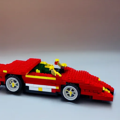 Prompt: red ferrari testarossa lego set