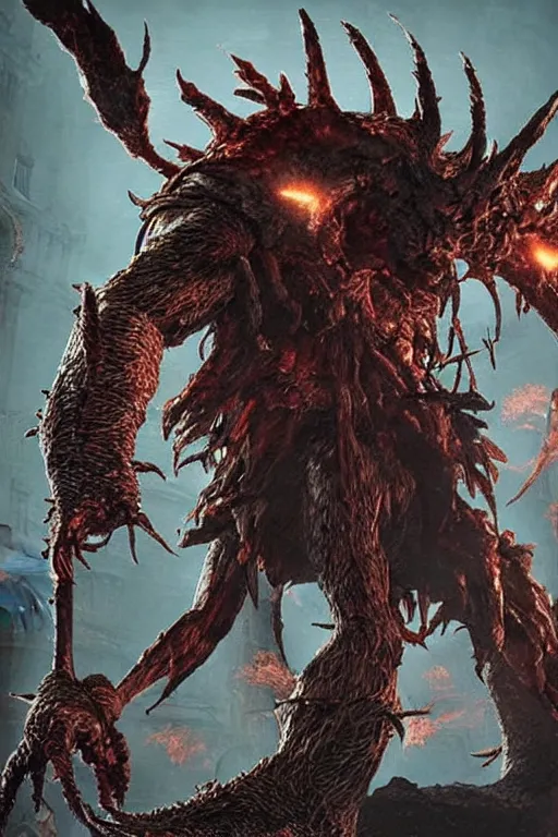 Image similar to “ a still of splinter from teenage mutant ninja turtles as a bloodborne boss ”