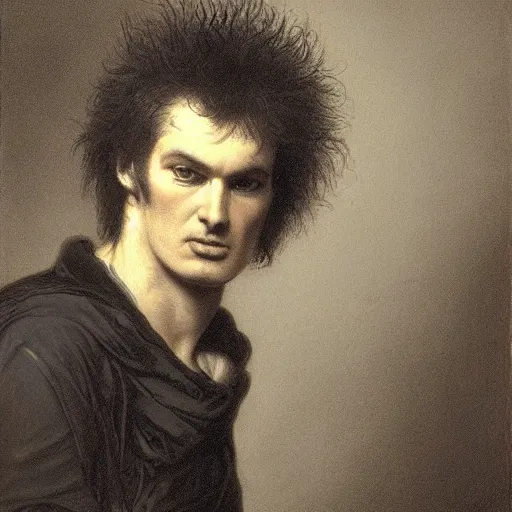 Image similar to a realistic portrait of sid vicious by Gustave Dore,