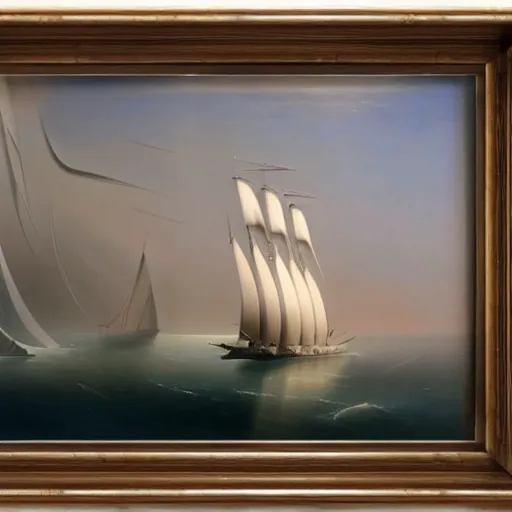 Prompt: minimalist futuristic zaha hadid ship painting by ivan aivazovsky