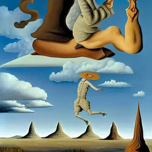 Prompt: a character by rob gonsalves and salvador dali