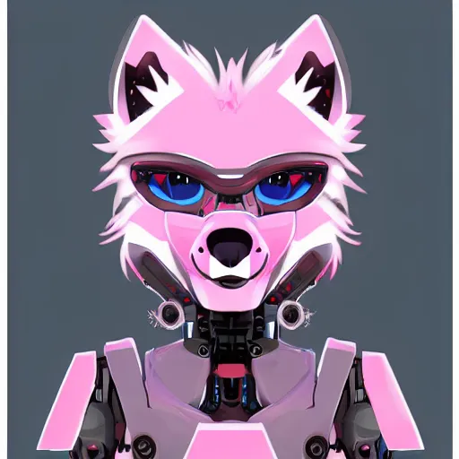 Image similar to digital art artstation, pixiv, portrait of a robotic fox with cybernetic body with pink hair, character fursona furry, furaffinity