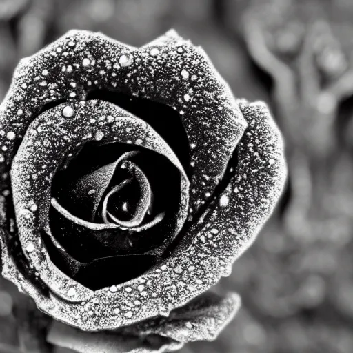Image similar to award - winning macro of a beautiful black rose made of glowing molten magma