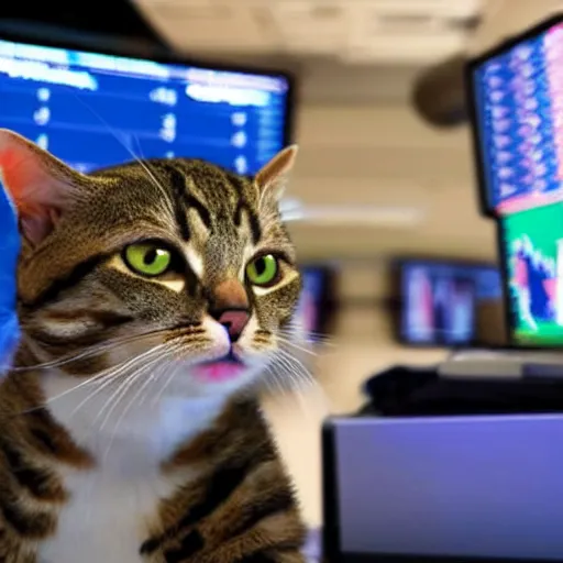 Image similar to photo of anthropomorphic cat trading stocks