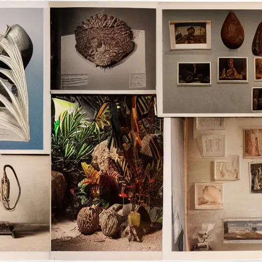 Image similar to An offset photography of an object on display, three colors, anthropology of wonder, exotic artifacts, bauhause, (tropicalism), colonial expedition, exhibition, 60s style