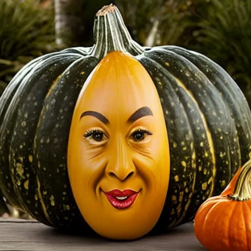 Image similar to gourd shaped like the face of amber heard hybrid intercross mix as a gourd