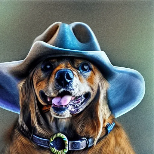 Image similar to a cute dog wearing a cowboy hat, deep dream