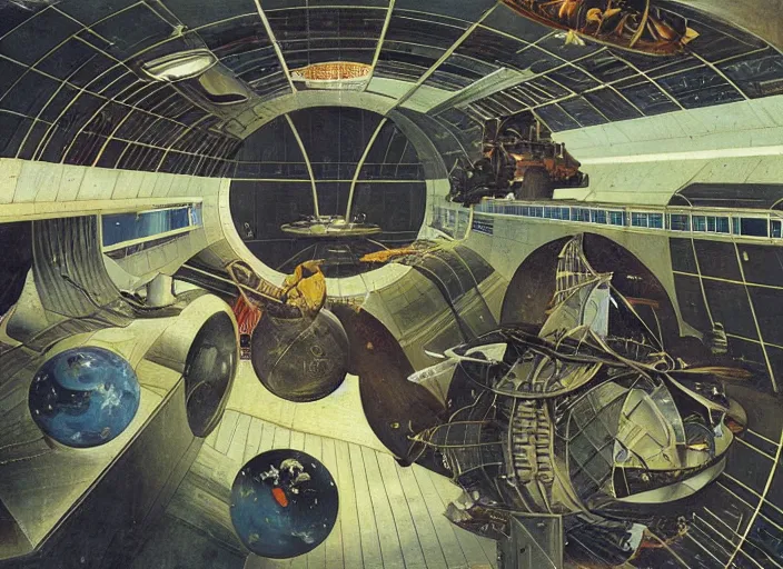 Image similar to an intricately detailed space station by Hieronymus Bosch and Syd Mead