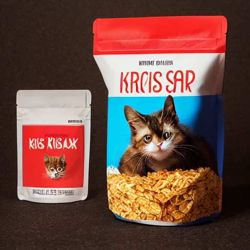 Prompt: a professional photo of a new package for Mouse Krisp Cat Snax, dramatic cinematic studio lighting