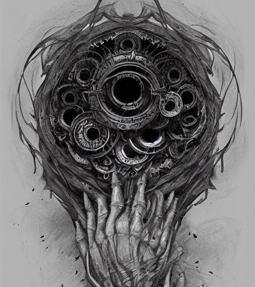 Image similar to beautiful beholder black and white drawing, in the style of greg rutkowski, fantasy, amazing detail, epic, intricate, elegant, smooth, sharp focus