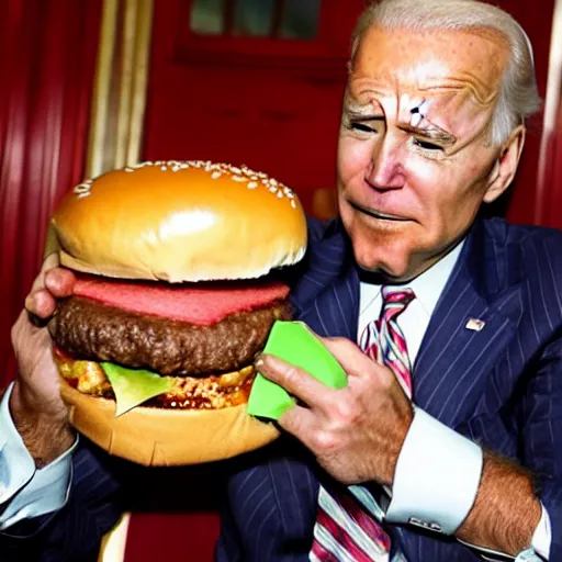 Prompt: Biden eating McDonald's burger