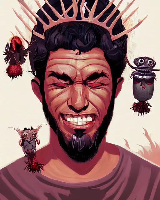 Prompt: a portrait of our lord and saviour beelzebub, ruler of the demons, king of the flies, a motherless heathen who brings misery, pretty rad guy to be honest by rhads by greg tocchini, by james gilleard, by joe fenton