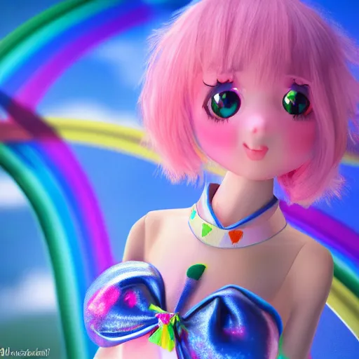 Image similar to Magical Girl from the rainbow sky paradise, by Chiptek, 35mm macro shot, hyperrealism, 8k resolution 3D
