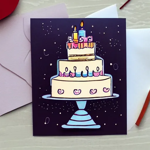 Image similar to birthday card, birthday cake with candles, cute illustration by basia tran