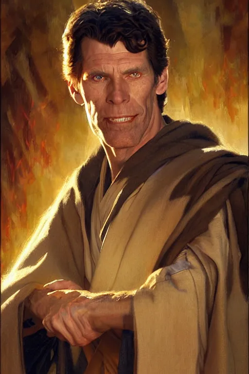 Image similar to detailed portrait of a kevin conroy dressed as jedi, painting by gaston bussiere, craig mullins, j. c. leyendecker