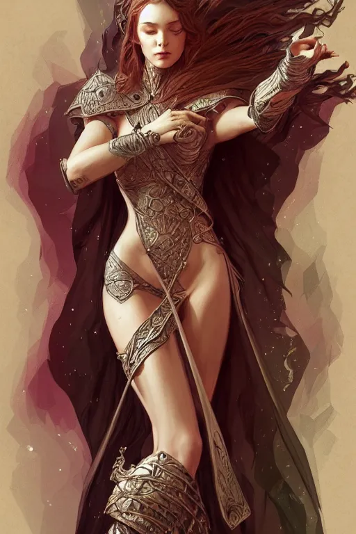 Image similar to beautiful mage, D&D, fantasy, medieval, life drawing, intricate, elegant, highly detailed, digital painting, artstation, concept art, smooth, sharp focus, master illustration, art monet and mucha