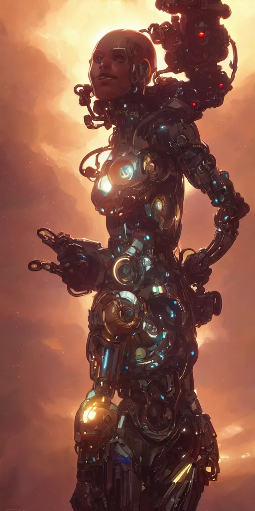 Image similar to cyborg droid entanglement milky way, epic lighting, sketch illustration, ultra detailed, art by artgerm and greg rutkowski and alphonse mucha