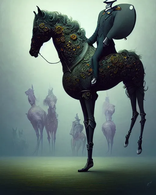 Prompt: anthropomorphic art of a detective horse standing on two legs like human, victorian inspired clothing by artgerm, victo ngai, ryohei hase, artstation. fractal papersand books. highly detailed digital painting, smooth, global illumination, fantasy art by greg rutkowsky, karl spitzweg