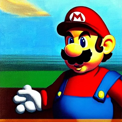 Prompt: a portrait of Super Mario in the style of the Mona Lisa
