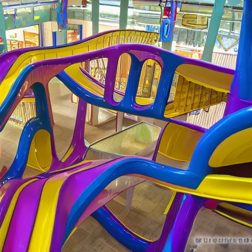 Image similar to Slides in an indoor playground, in the style of M. C. Escher