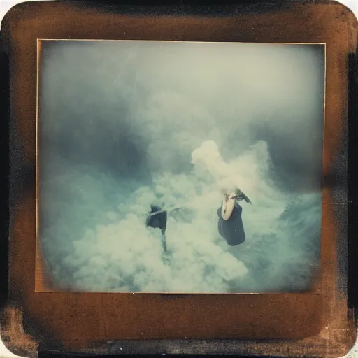 Image similar to huge teapots, cloth and smoke underwater polaroid