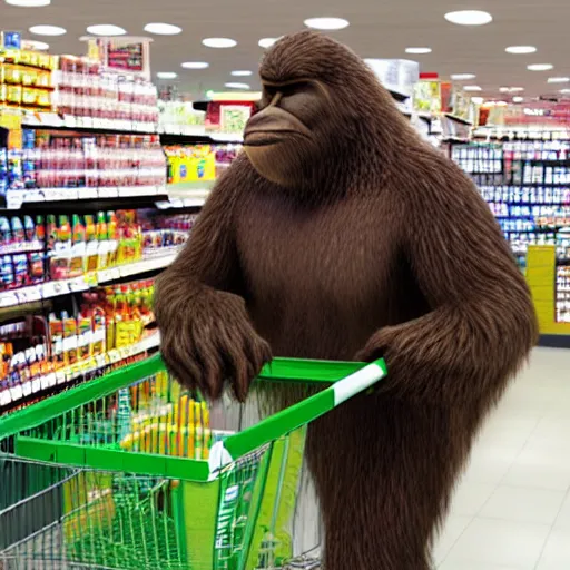 Image similar to bigfoot shopping on a supermarket