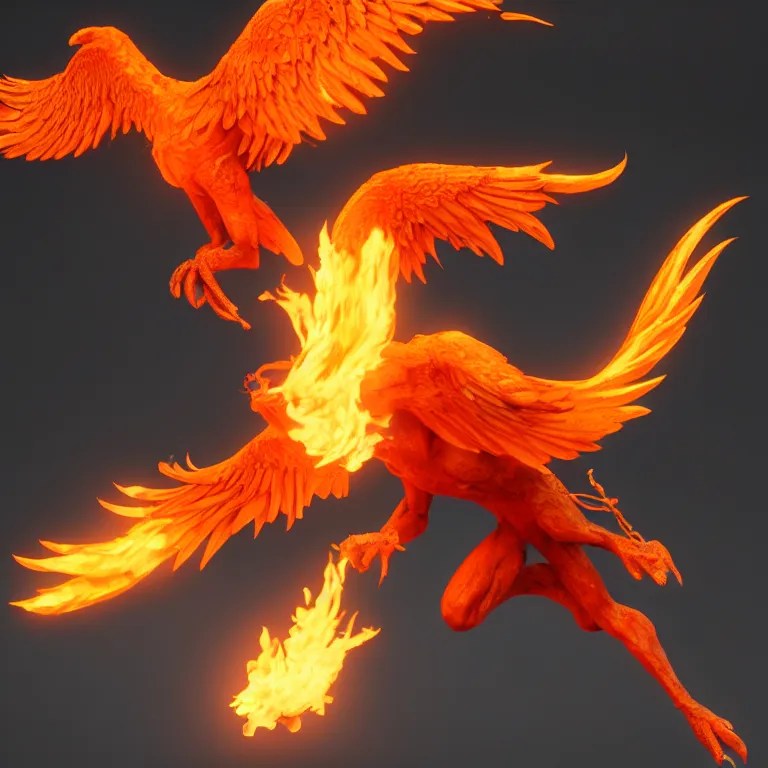 Image similar to phoenix with with flamimg wings, 3 d render, 3 d rendered, hdr, unreal engine 5, ray tracing, dynamic lighting, flame colors, high detail,