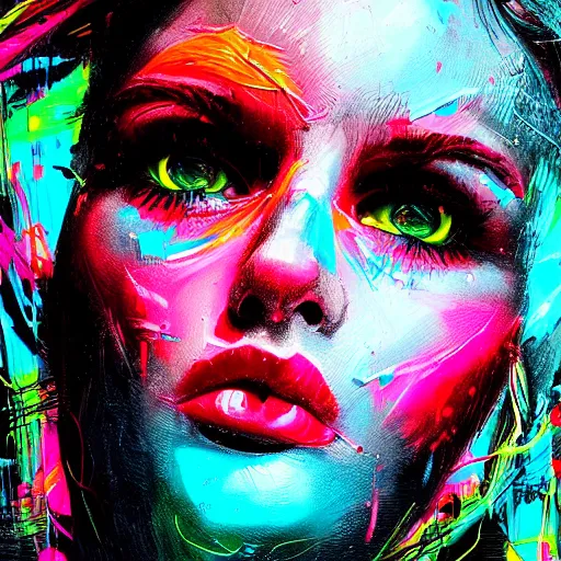 Image similar to splashes of neon, punk portrait made out of paint, trending on artstation, epic composition, emotional, beautiful, rendered in octane, highly detailed, realistic, comic book art