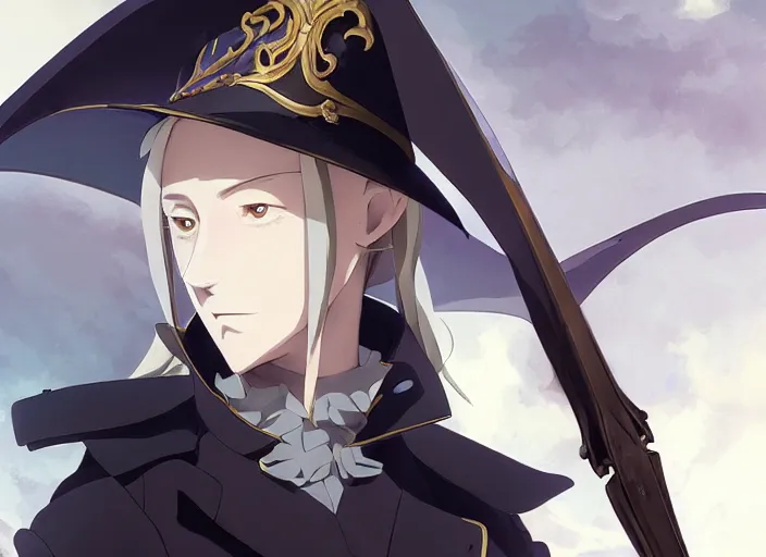 Image similar to side portrait of lady maria, helm of second world war warship in background, illustration concept art anime key visual trending pixiv fanbox by wlop and greg rutkowski and makoto shinkai and studio ghibli and kyoto animation, symmetrical facial features, astral witch clothes, dieselpunk, golden details, gapmoe yandere grimdark, volumetric lighting, backlit