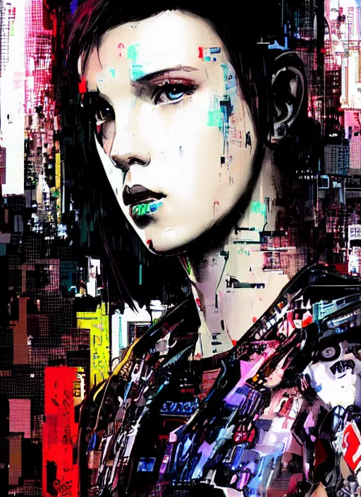 Prompt: Portrait of Cyberpunk Millie Bobby Brown by Yoji Shinkawa