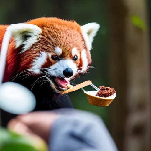 Image similar to An red panda eating an icecream, Canon EOS R3, f/1.4, ISO 200, 1/160s, 8K, RAW, unedited, symmetrical balance, in-frame