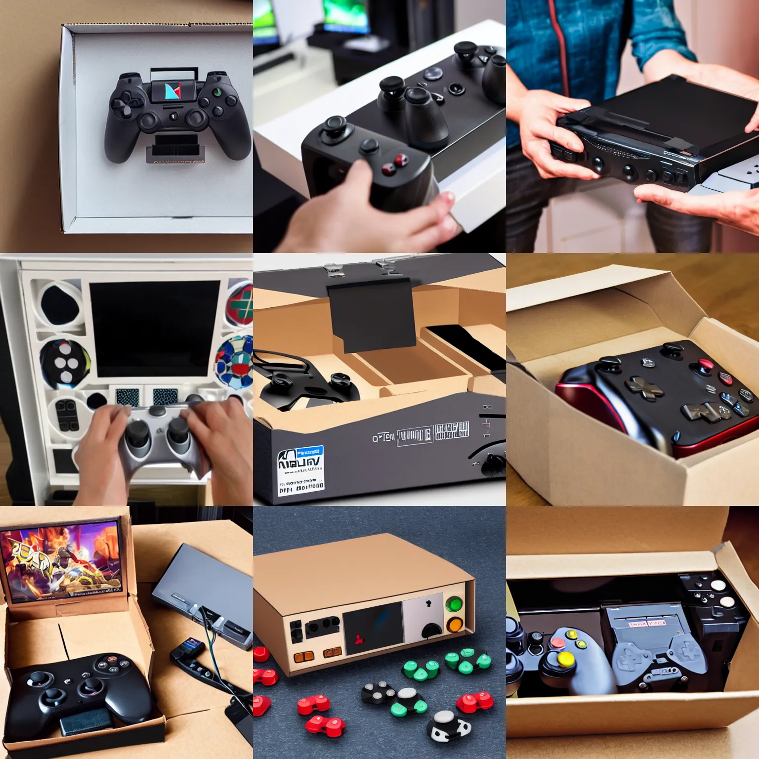 Prompt: an open box with a gaming console