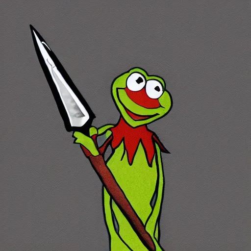 Image similar to a dagger in the style of kermit the frog