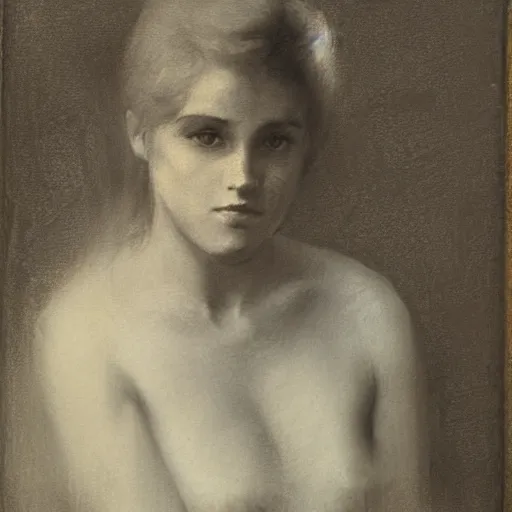 Prompt: a young woman, blonde, thin, by alfred stevens, charcoal