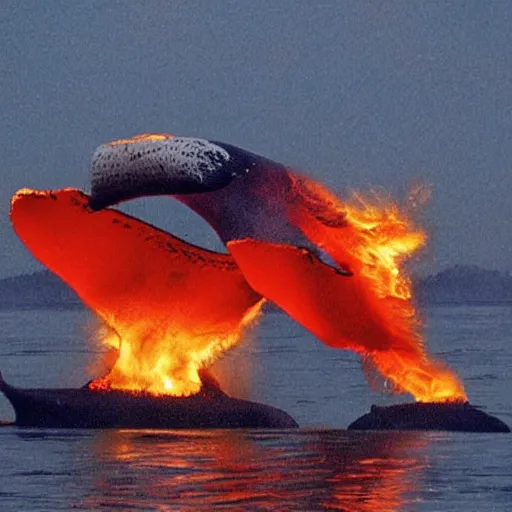 Prompt: a majestic fire - themed whale