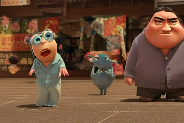 Image similar to film still of a pixar movie about the yakuza.