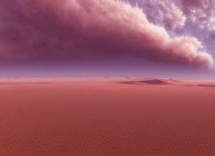 Image similar to hyperrealism, detailed textures, photorealistic 3 d render, a dreamy purple cloud scape above the aticama desert, sharp focus, ultra realistic, ultra high pixel detail, cinematic, intricate, cinematic light, concept art, illustration, art station, unreal engine 8 k