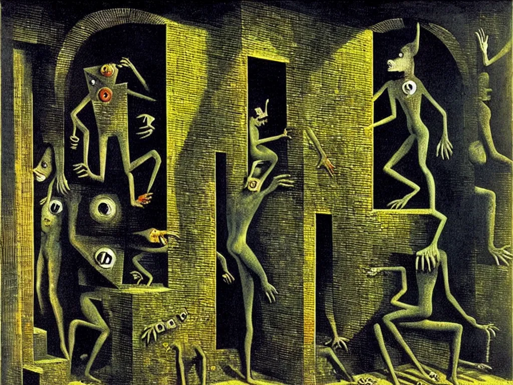 Prompt: bitcoin basement dweller, decadence and despair, underground ratman, art by max ernst