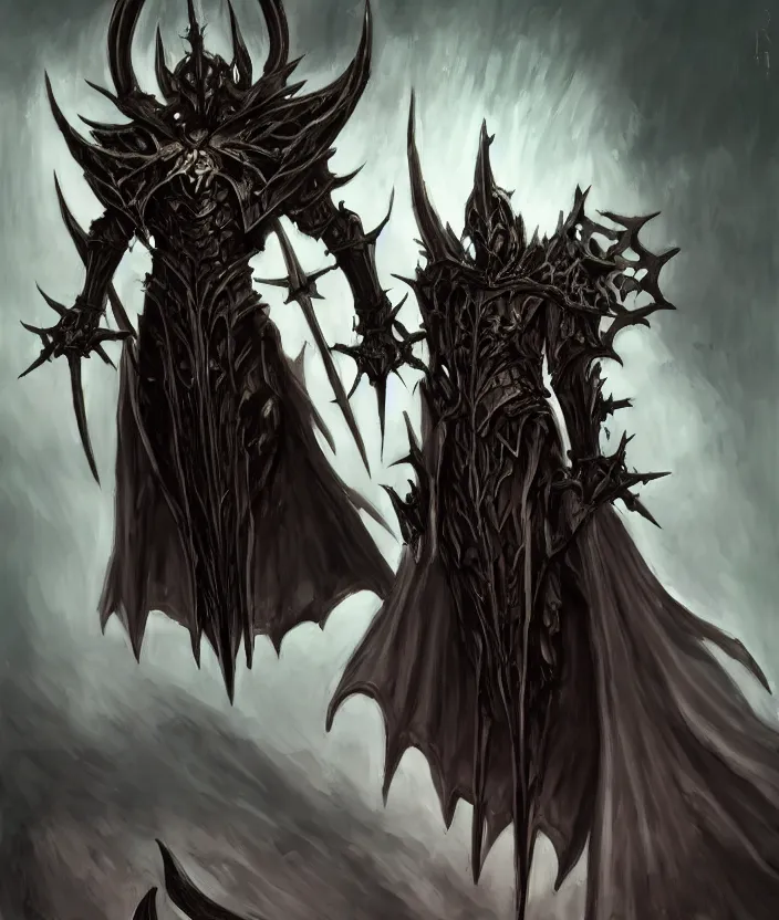 Image similar to overlord anime ainz ooal gown wears daedric armor and floats in the air like vivec from morrowind, oil painting!!!, runes, overlord!!!, magic, dark, gloomy, portrait, concept art, symmetrical, 4 k, macro detail, stride, realistic shadows, concept art, bloom, cosplay, elderscrolls, anime