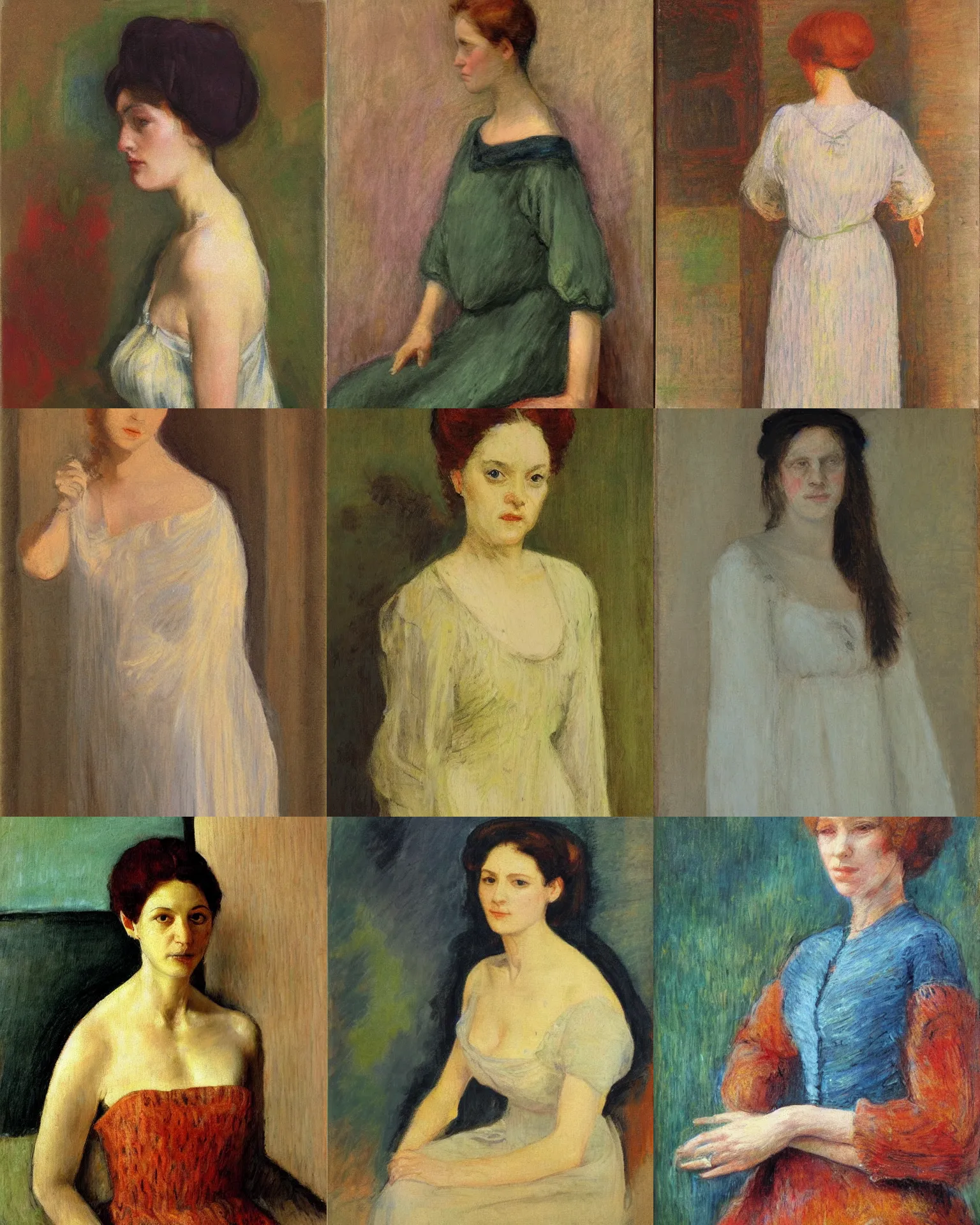 Prompt: woman portrait, female figure in maxi dress, impressionism, surrealism, barocco
