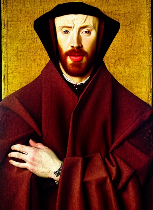 Image similar to portrait of chris evans, oil painting by jan van eyck, northern renaissance art, oil on canvas, wet - on - wet technique, realistic, expressive emotions, intricate textures, illusionistic detail