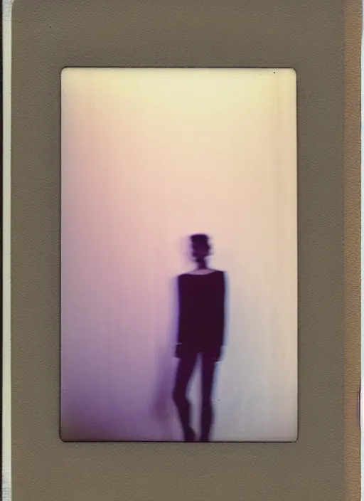 Image similar to a bright silhouette hovers above the ground inside of a hall. liminal, cozy, dramatic soft color lighting ( 1 9 8 4 ). featured polaroid