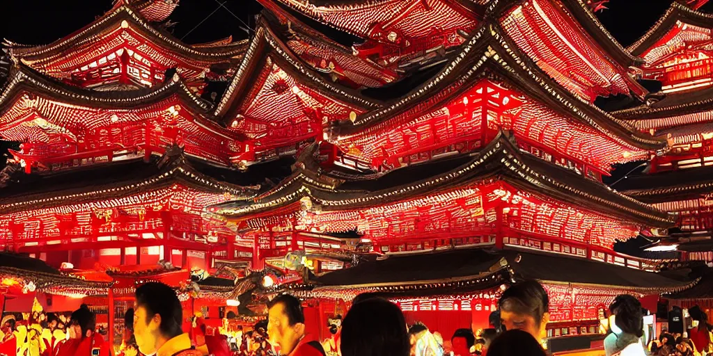 Image similar to photo of toro nagashi festival at midnight, beautiful colors and lighting, extremely intricate, hyper detailed, hd, masterpiece