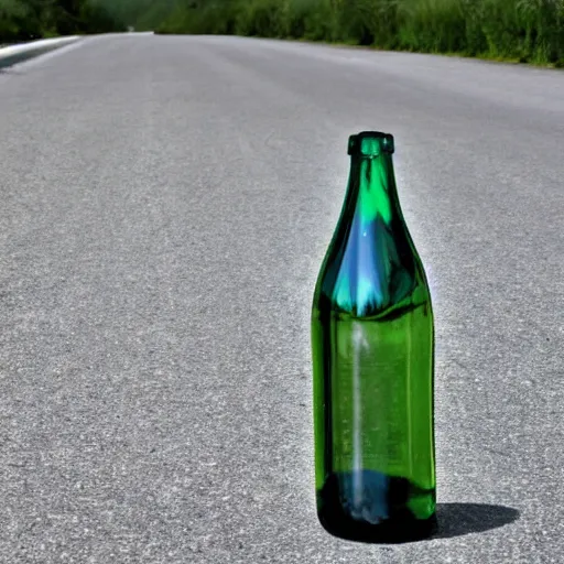 Image similar to symmetrical photo of bottle standing on asphalte