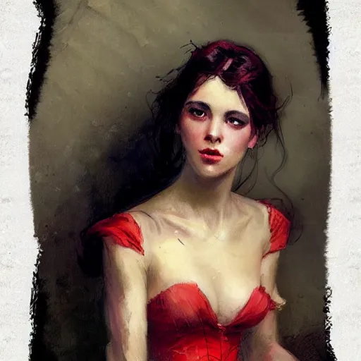 Image similar to Rien Poortvliet and Jean-Baptiste Monge and Solomon Joseph Solomon and Richard Schmid and Jeremy Lipking victorian genre painting portrait painting of a young beautiful woman marverl DC comic book character fantasy costume, red background