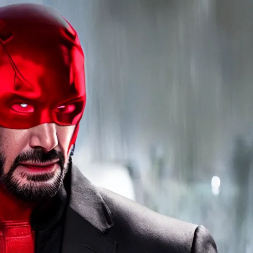 Image similar to Keanu Reeves as daredevil 4k detailed super realistic